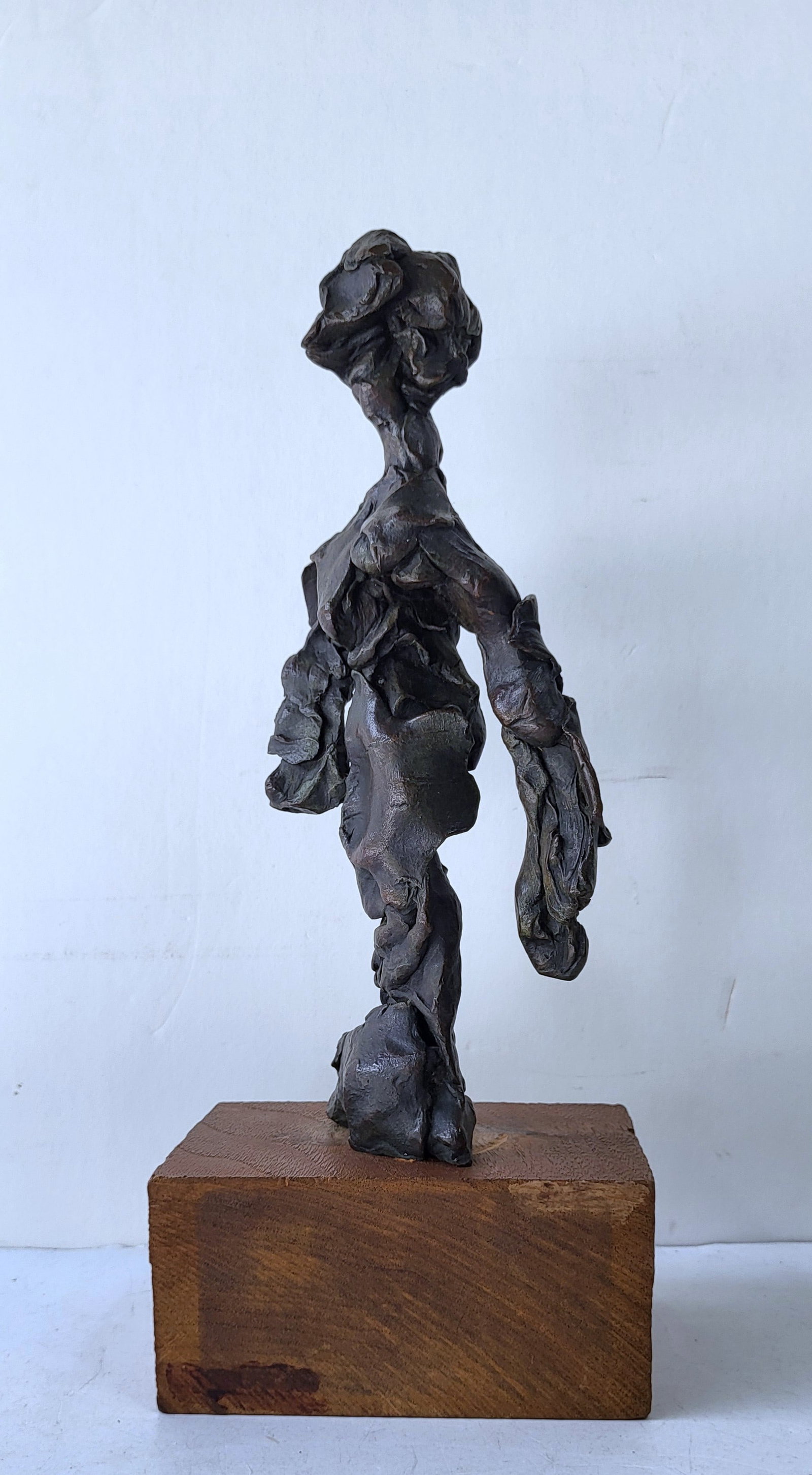 Mystery Brutalist Bronze Desert Golem 1 Statue 9.75 Inch Sculpture Andreas Urteil Manner Figure Poss: Mystery Brutalist Bronze Desert Golem 1 Statue 9.75 Inch Sculpture Andreas Urteil Manner Figure Possibly Israeli Or Paris Impressionist Expressionist Rodin Acolyte Etc. On period 2.5 inch wooden plint