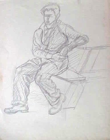 STEWART WHEELER Workman Mechanic or Soldier Circa WWII: STEWART WHEELER Workman Mechanic or Soldier Circa WWII drawing by WPA Philadelphia Bucks County New Hope Lambertville Artist Richard Stedman Estate Services LLC proudly presents their inaugural Las Ve