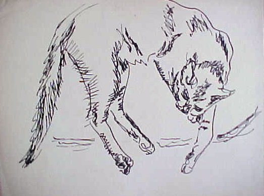 STEWART WHEELER Sleeping Cat in the French Impressionis: STEWART WHEELER Sleeping Cat in the French Impressionist Taste Ink Drawing or Watercolor Painting by WPA Philadelphia Bucks County New Hope Lambertville Artist Richard Stedman Estate Services LLC prou