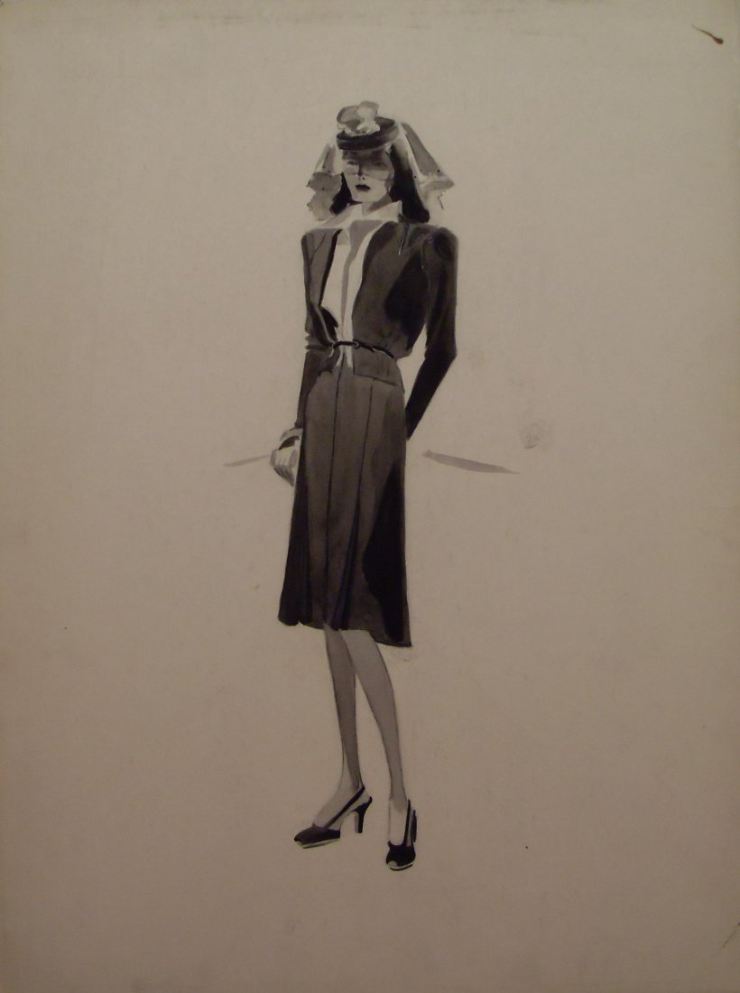 Original WWII Era Vintage Fashion Illustration Watercol: Original WWII Era Vintage Fashion Illustration Watercolor Drawing of a Woman with a Hat and Heels Richard Stedman Estate Services LLC proudly presents their inaugural Las Vegas office auction Saturday
