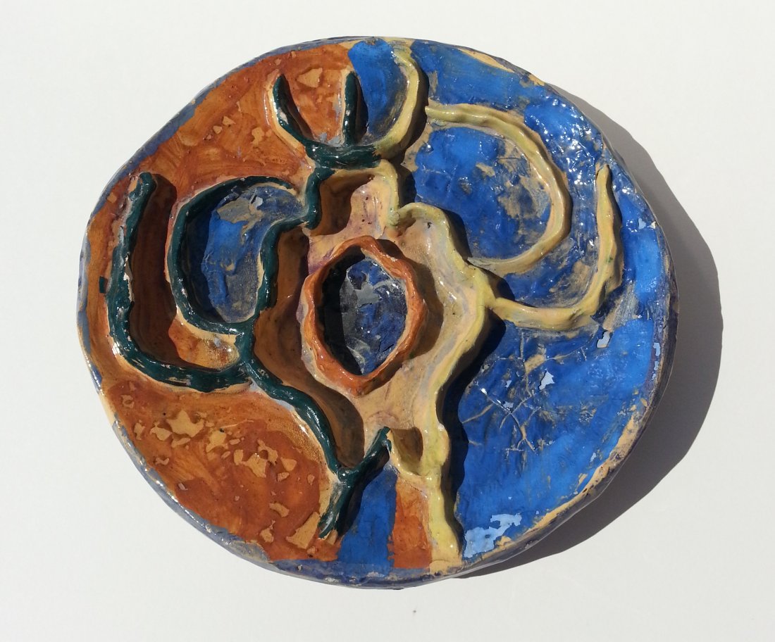 Irving Lehman Studio Pottery Abstract Relief Charger (1 of 2)