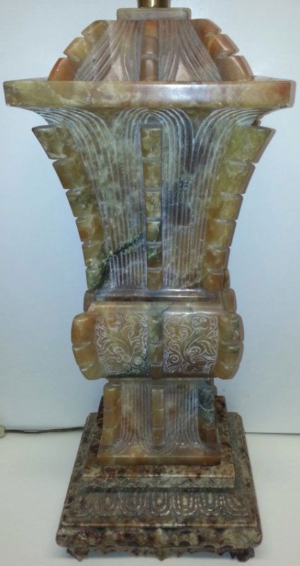 Huge Antique Chinese Qing Gu Form Carved Alabaster Lamp (1 of 8)