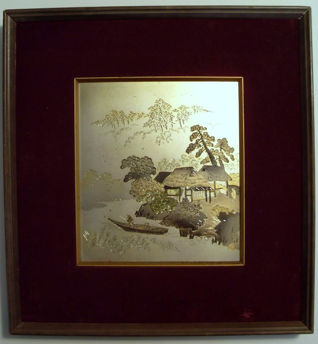 Japanese Showa Signed Silver Gilt Etched Plaque (1 of 9)