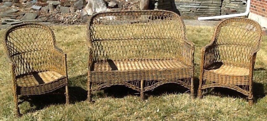 3pc Set Arts Crafts Wicker Settee Chairs InUPSTATE NY (1 of 4)