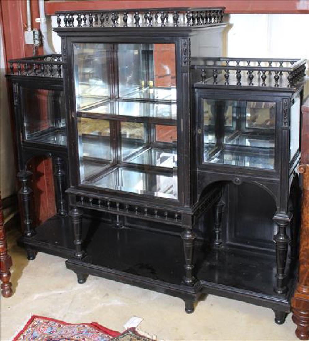 Black lacquer Victorian display case, 58 in. T, 63 in. (1 of 2)