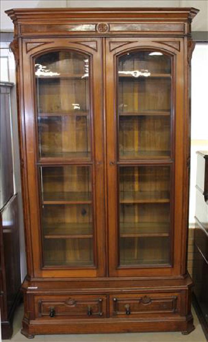 Walnut Victorian 2 door, 2 drawer bookcase (1 of 4)