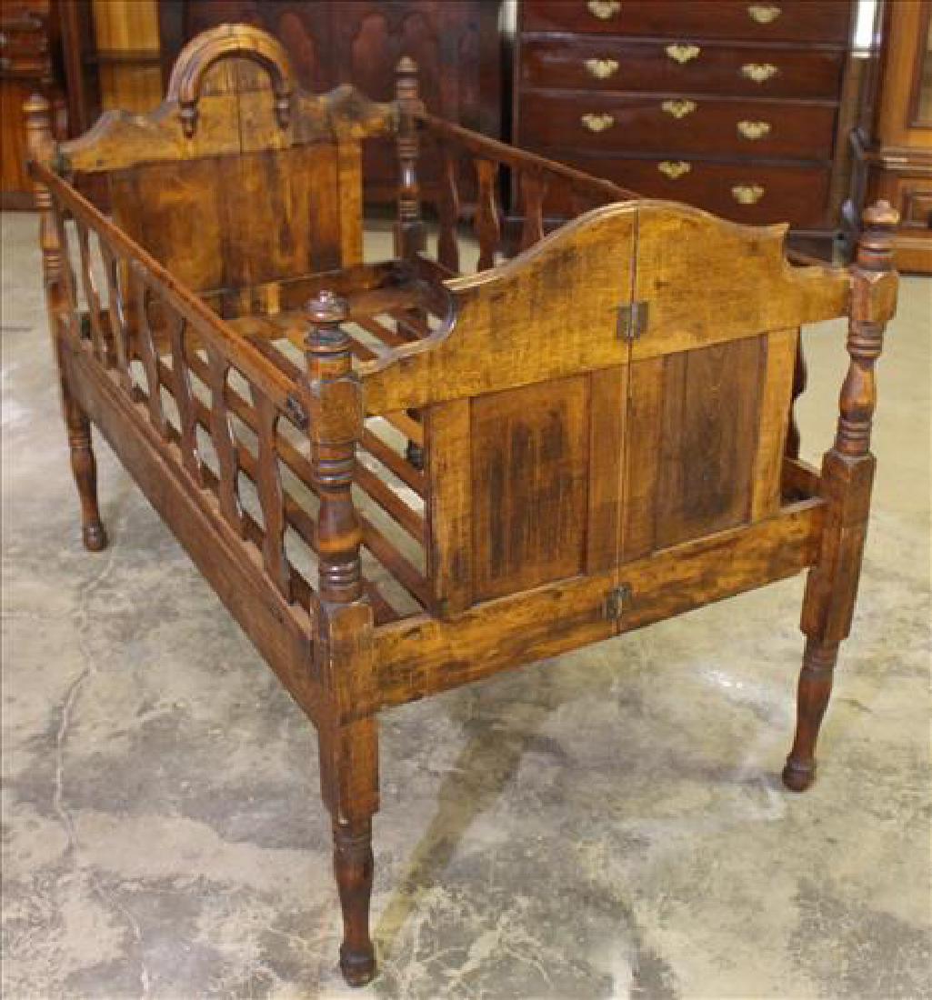 Poplar early Victorian baby bed, folds up, ca. 1860 (1 of 4)