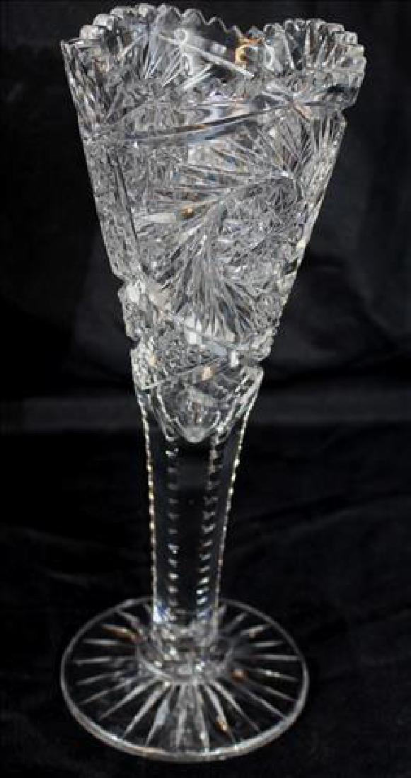 Brilliant cut glass trumpet vase, 12 in. T, 5 in. Dia. (1 of 3)