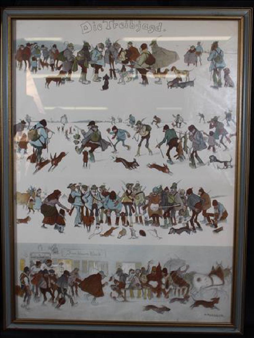 German framed print, signed, 30 x 23 (1 of 4)