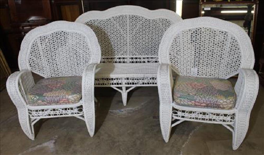 3 piece white wicker love seat and 2 chairs (1 of 3)