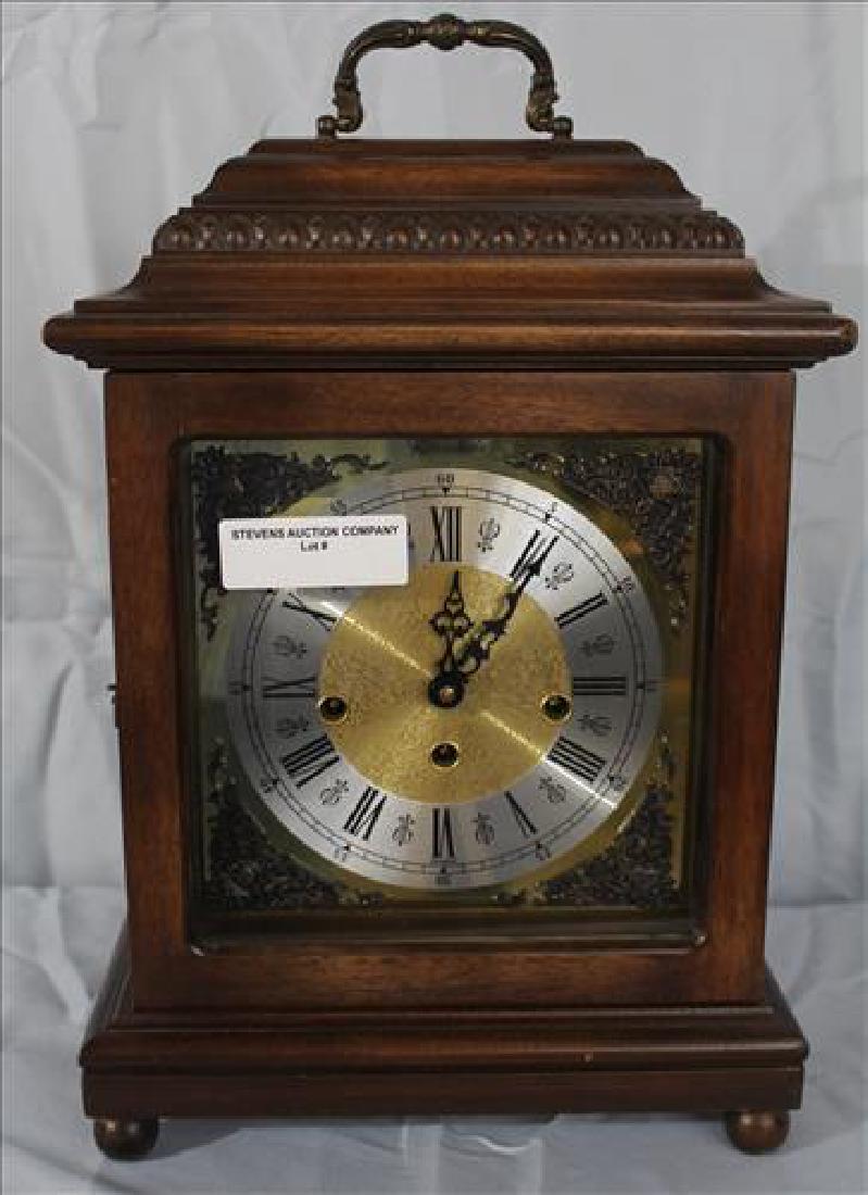 Mahogany Herschede carriage clock, 16 In. T, 11 in. W: Mahogany Herschede carriage clock with German works, 16 In. T, 11 in. W, 6.5 in. D.