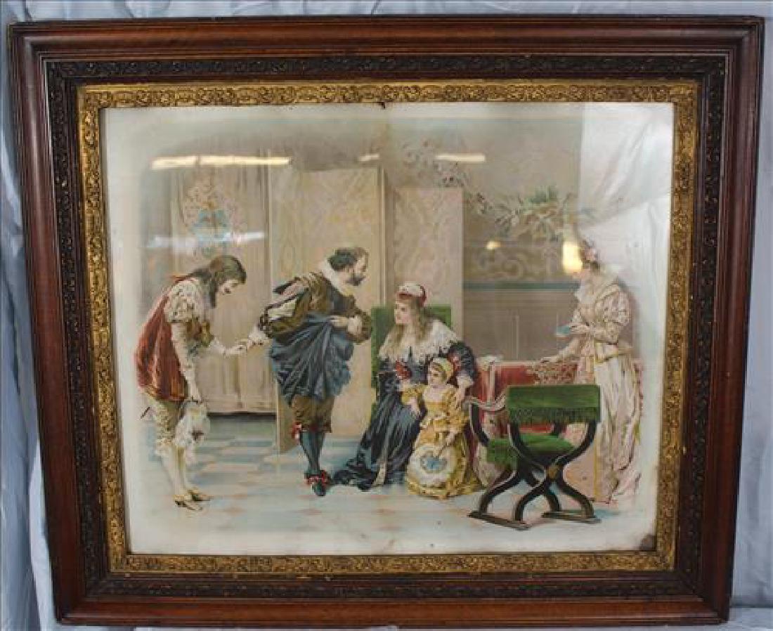 Old colorized Victorian print in period oak frame (1 of 3)