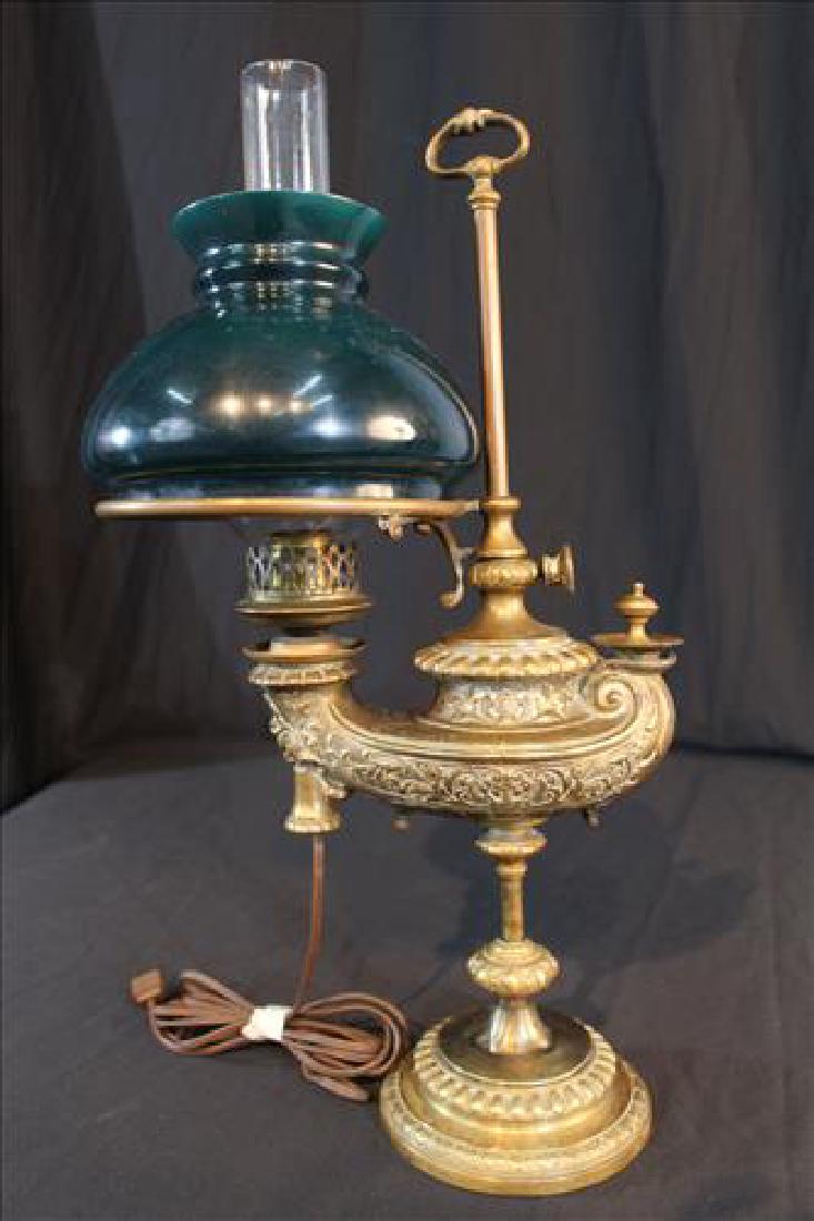 Old brass student lamp with adjustable shade (1 of 2)