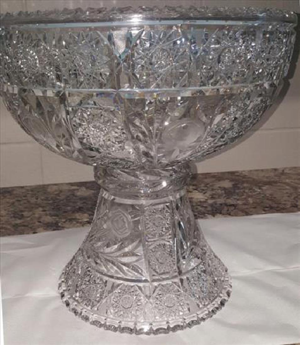 Large brilliant cut glass punch bowl on stand (1 of 3)