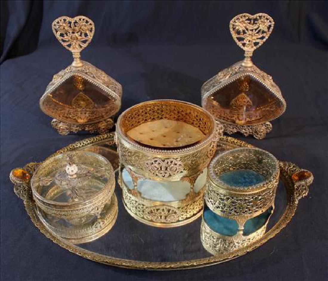 6 piece gold gilt dresser set (1 of 2)