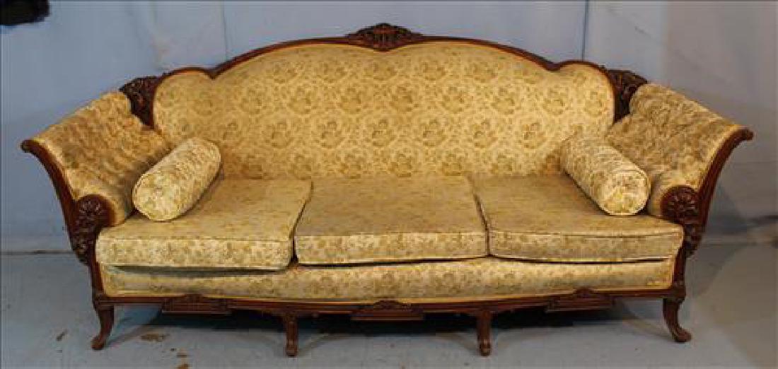 Walnut heavily carved French sofa with floral (1 of 4)