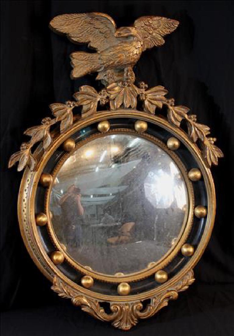 Federal convex decorator mirror with eagle on crown: Federal convex decorator mirror with eagle on crown, 35 in. T, 24 in. W.
