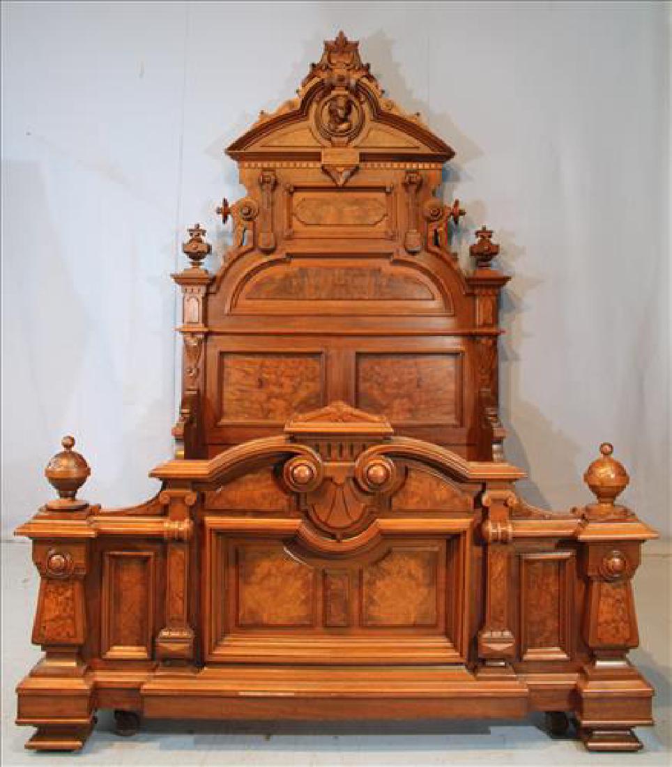 Oversize walnut Victorian bed with ladies head crest