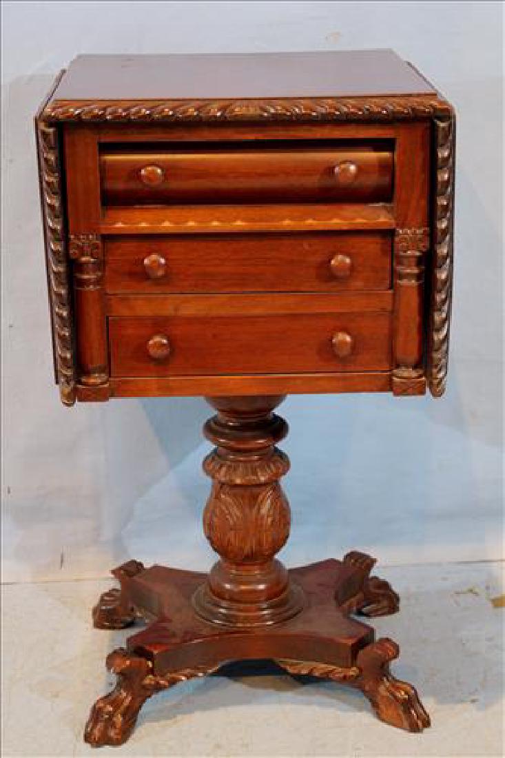 Mahogany 3 drawer drop leaf work table w claw feet (1 of 3)