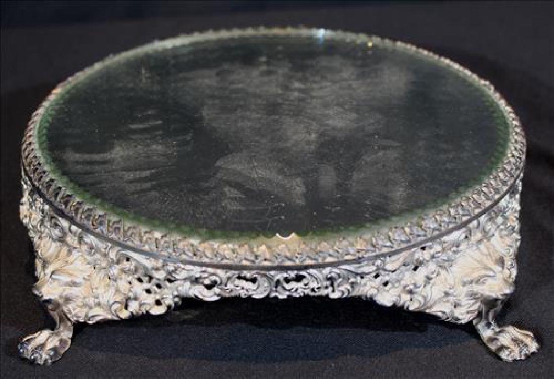 Silver-plate plateau mirror with lions head legs (1 of 2)