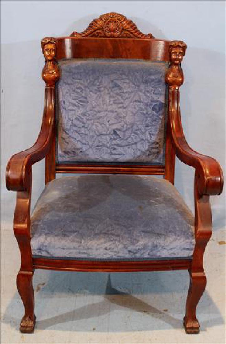 Mahogany Empire scroll arm chair with faces on back (1 of 2)