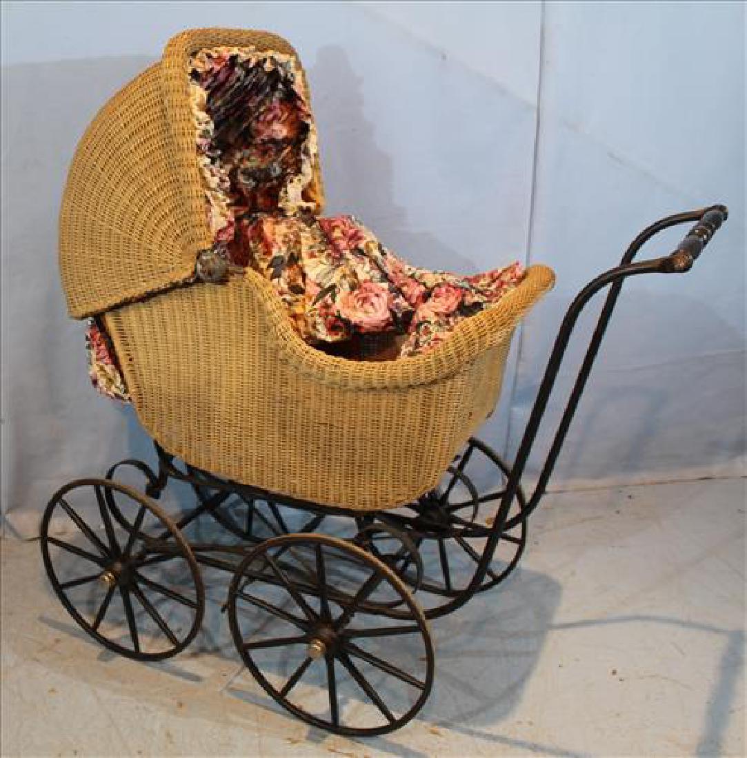 Wicker baby carriage with hood and floral fabric (1 of 2)