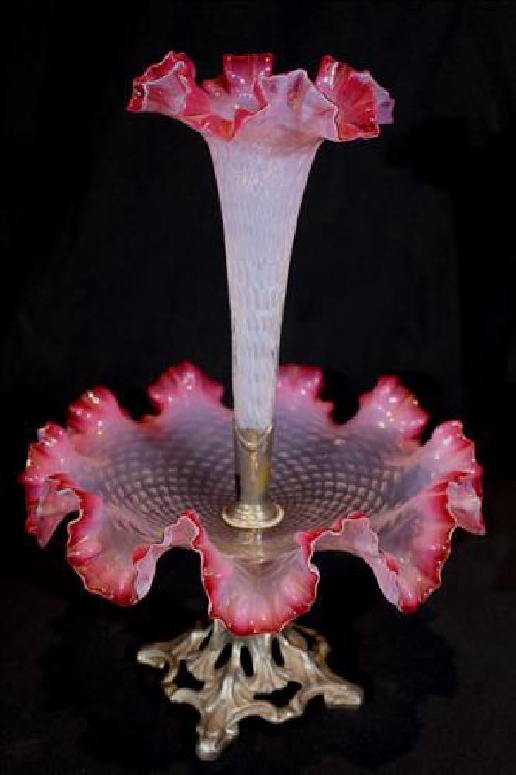 Cranberry fluted trumpet epergne, 14.5 in. T.: Cranberry fluted trumpet epergne, 14.5 in. T.