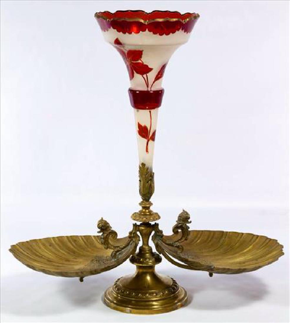 Rare large victorian cameo glass type and bronze: Rare large victorian cameo glass type and bronze epergne. H. 20 in. , W. 18 in.