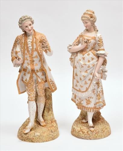 Large Pair of 19th Century Gilt Encrusted Bisque Figure (1 of 1)
