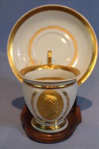 2 piece 19th Century cup and saucer, gold bust of Julis (1 of 2)