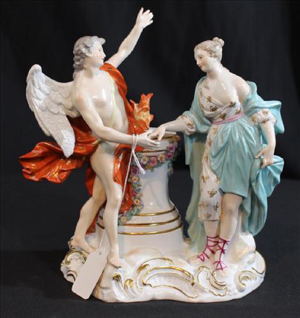 Hand painted Meissen figure of courting scene, 9.5 in. (1 of 3)