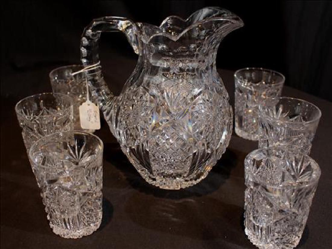 American brilliant period water pitcher and 6 tumblers (1 of 4)