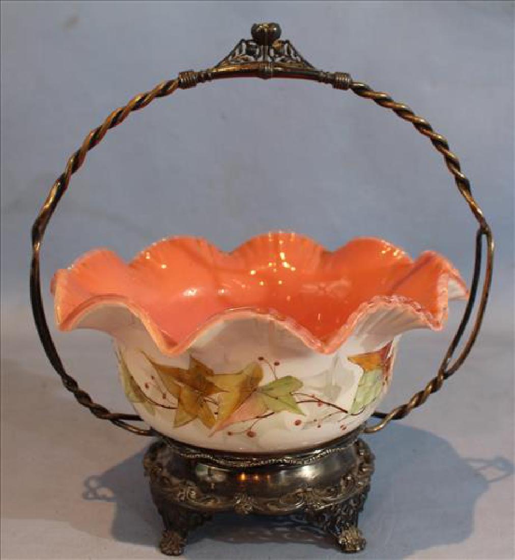 Victorian silver-plate brides basket with pink case (1 of 3)