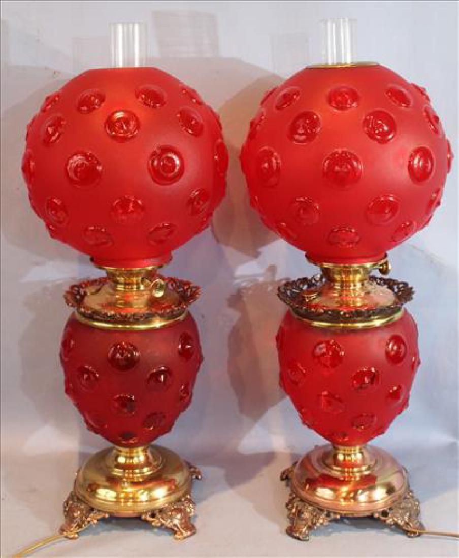 Pair red satin gone with the wind lamps with coin spots (1 of 3)