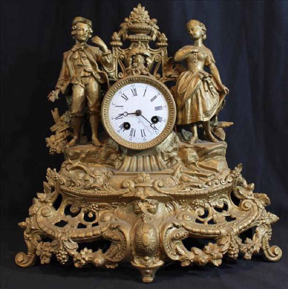 Spelter gilded French figural mantle clock, 15 x 15 (1 of 4)