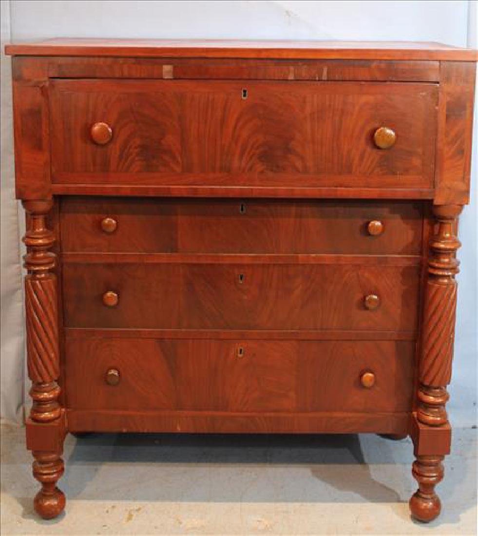 Flame mahogany 4 drawer chest with column front (1 of 3)