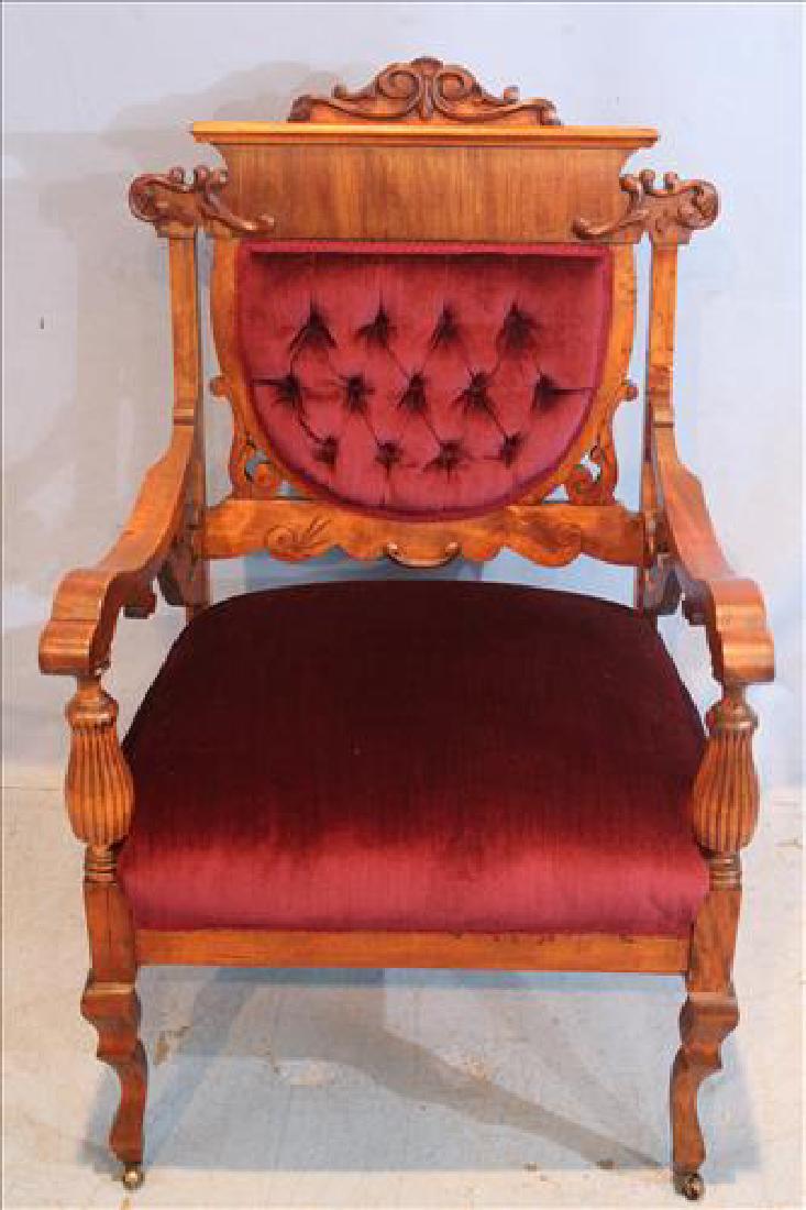 Mahogany slipper chair with maroon upholstery (1 of 3)