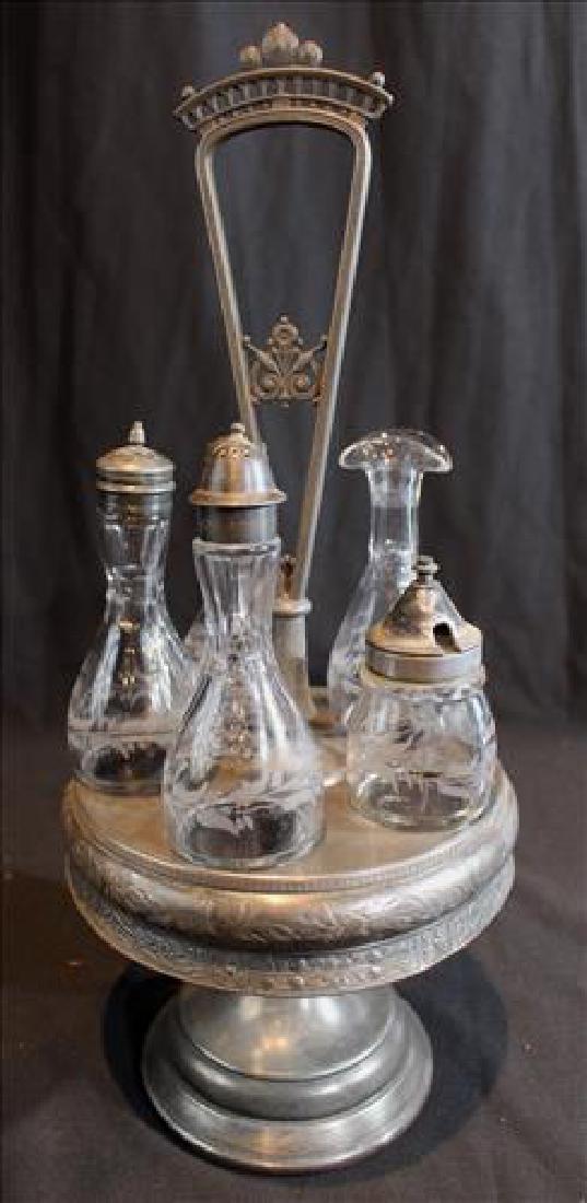 Victorian silver-plate cruet set w original bottles, 17 (1 of 3)