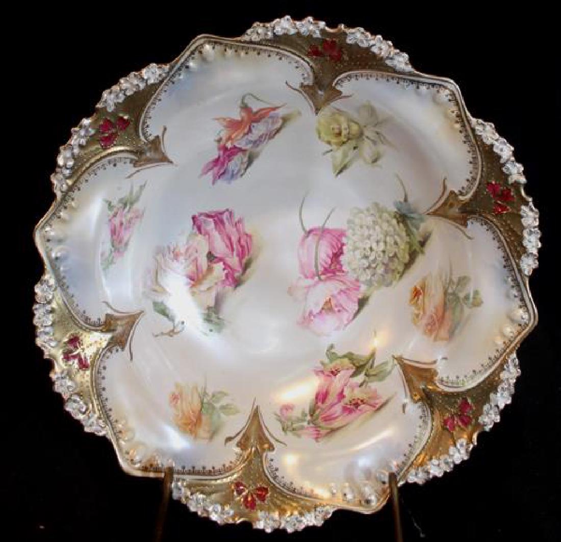 Hand painted R.S. Prussia bowl, gold trim with roses (1 of 4)