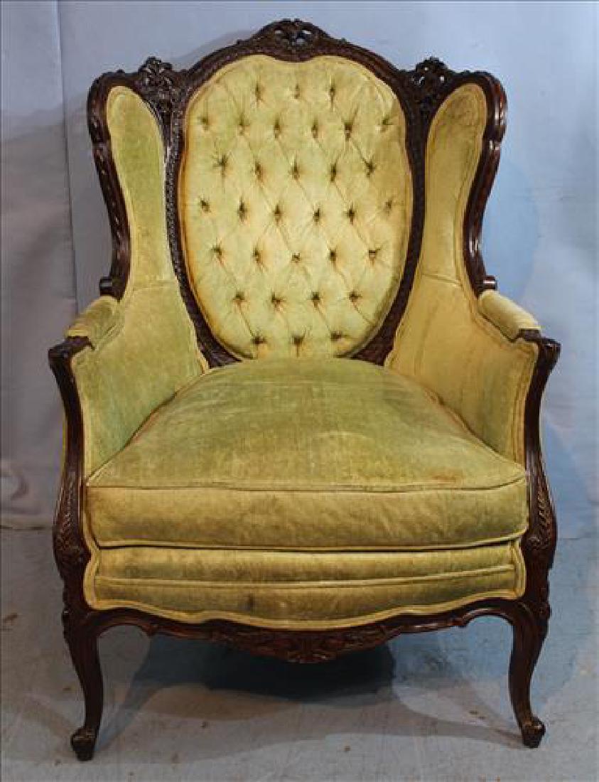 French wingback chair with button tufted upholstery (1 of 3)