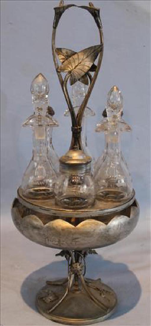 Victorian silver-plate cruet set w original bottles, 18 (1 of 3)