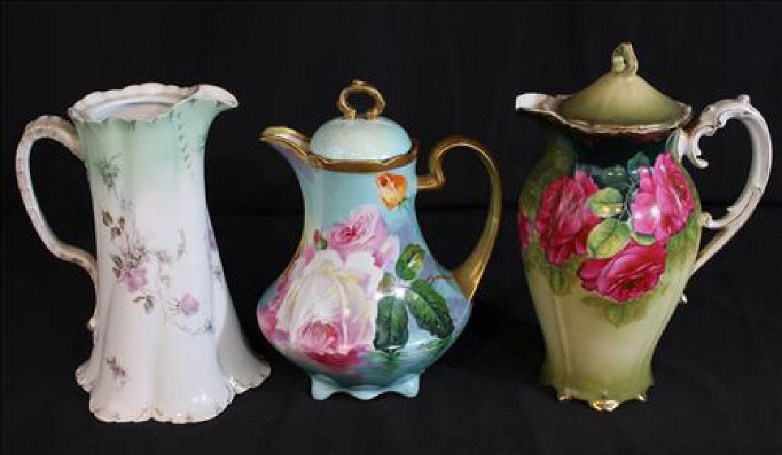 3 piece hand painted pitchers, 1 Limoges, 2 German (1 of 1)