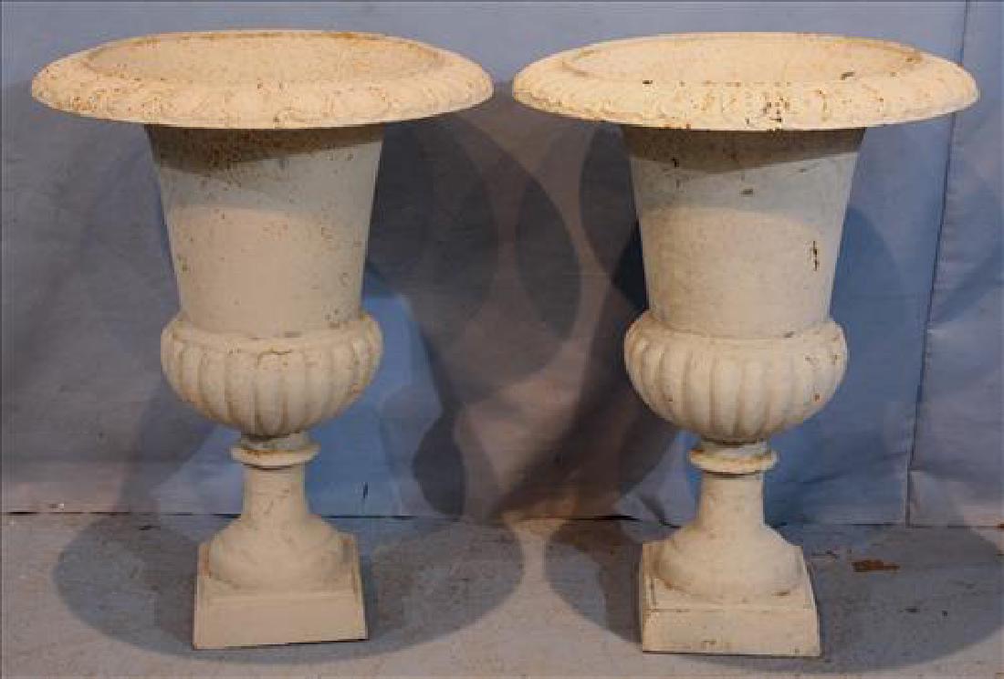Pair of cast iron white urns, 25  in. T, 18.5 in. Dia. (1 of 2)