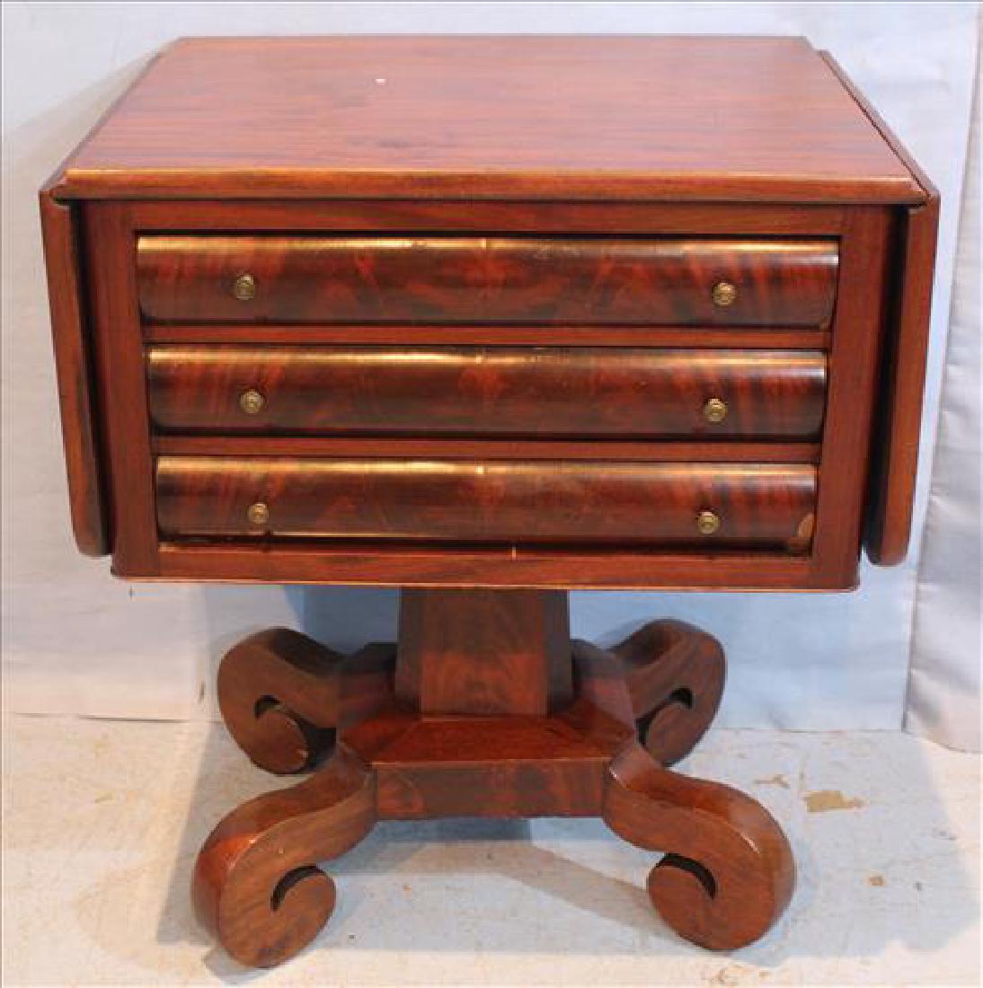Drop leaf mahogany Empire work table with 3 drawers (1 of 3)
