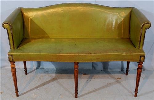 Green leather small love seat (1 of 4)