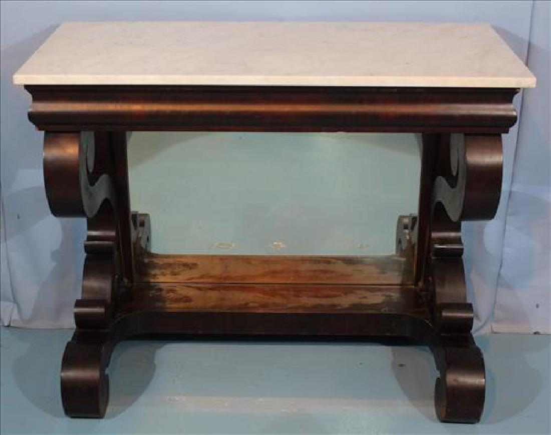 Mahogany Empire petticoat table with scroll front (1 of 4)