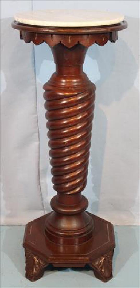 Mahogany Victorian pedestal with white marble (1 of 3)
