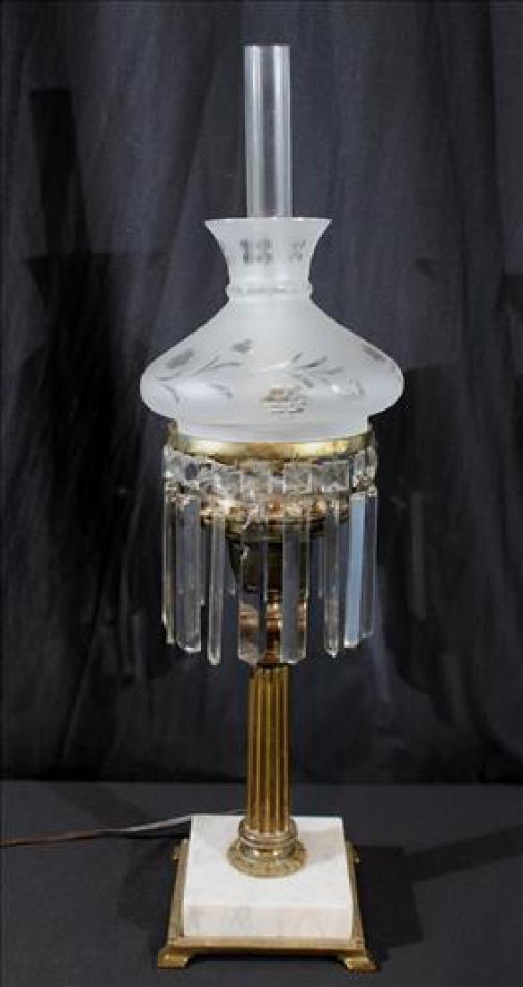 Very nice argand lamp with prisms and ornate marble (1 of 3)