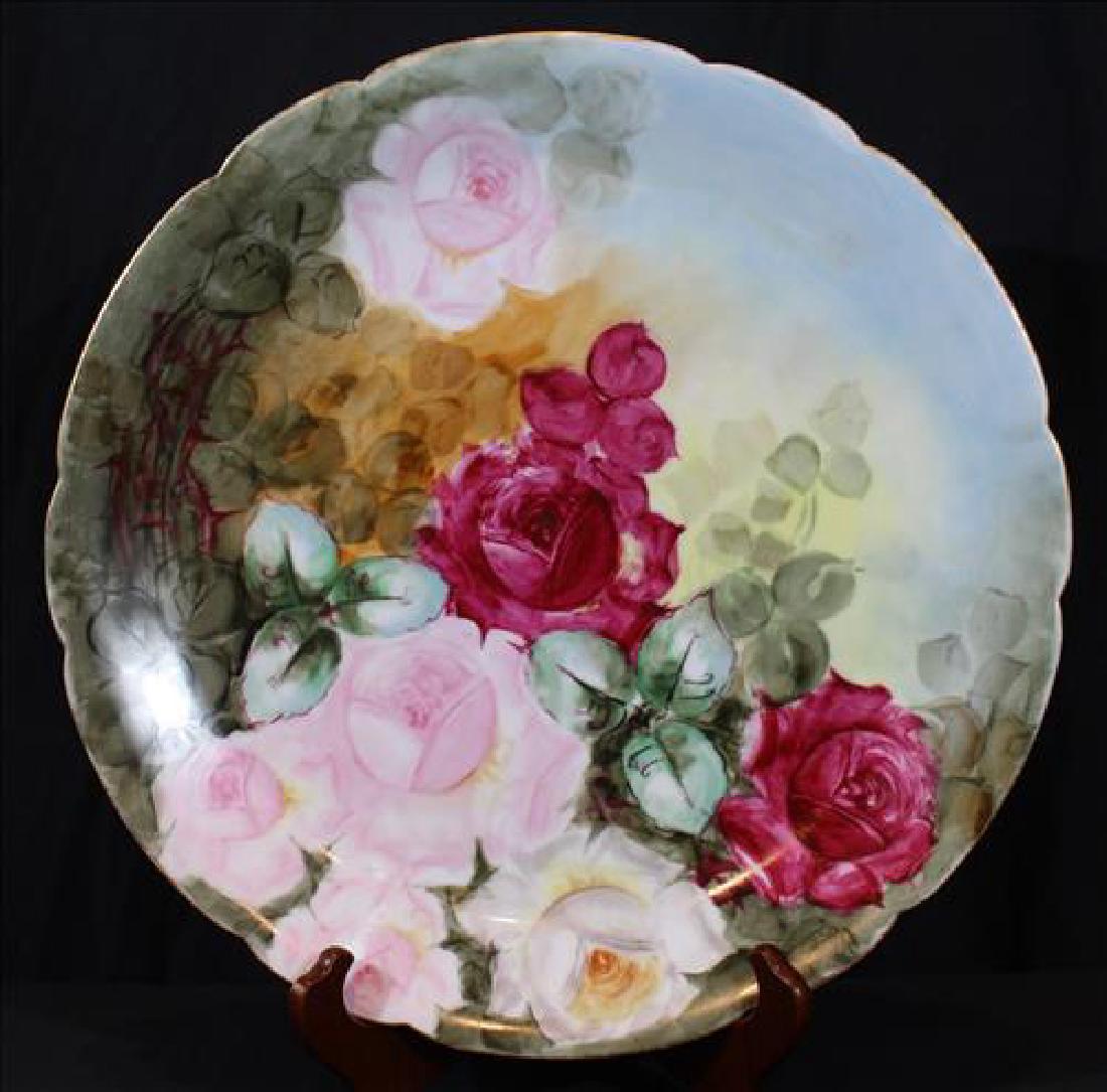 Large 14 in. hand painted porcelain charger signed (1 of 5)
