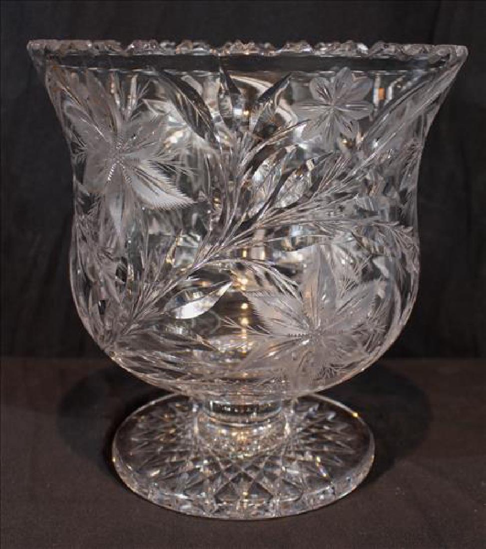 Very heavy intaglio cut footed punch bowl, 11 in .Dia.: Very heavy intaglio cut footed punch bowl, 11.5 in. T, 11 in .Dia.